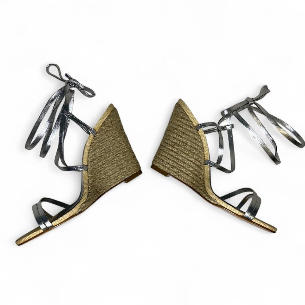 Schutz Women's Deonne Metallic Silver Leather Wedge Sandal Sz 7 NEW IN BOX